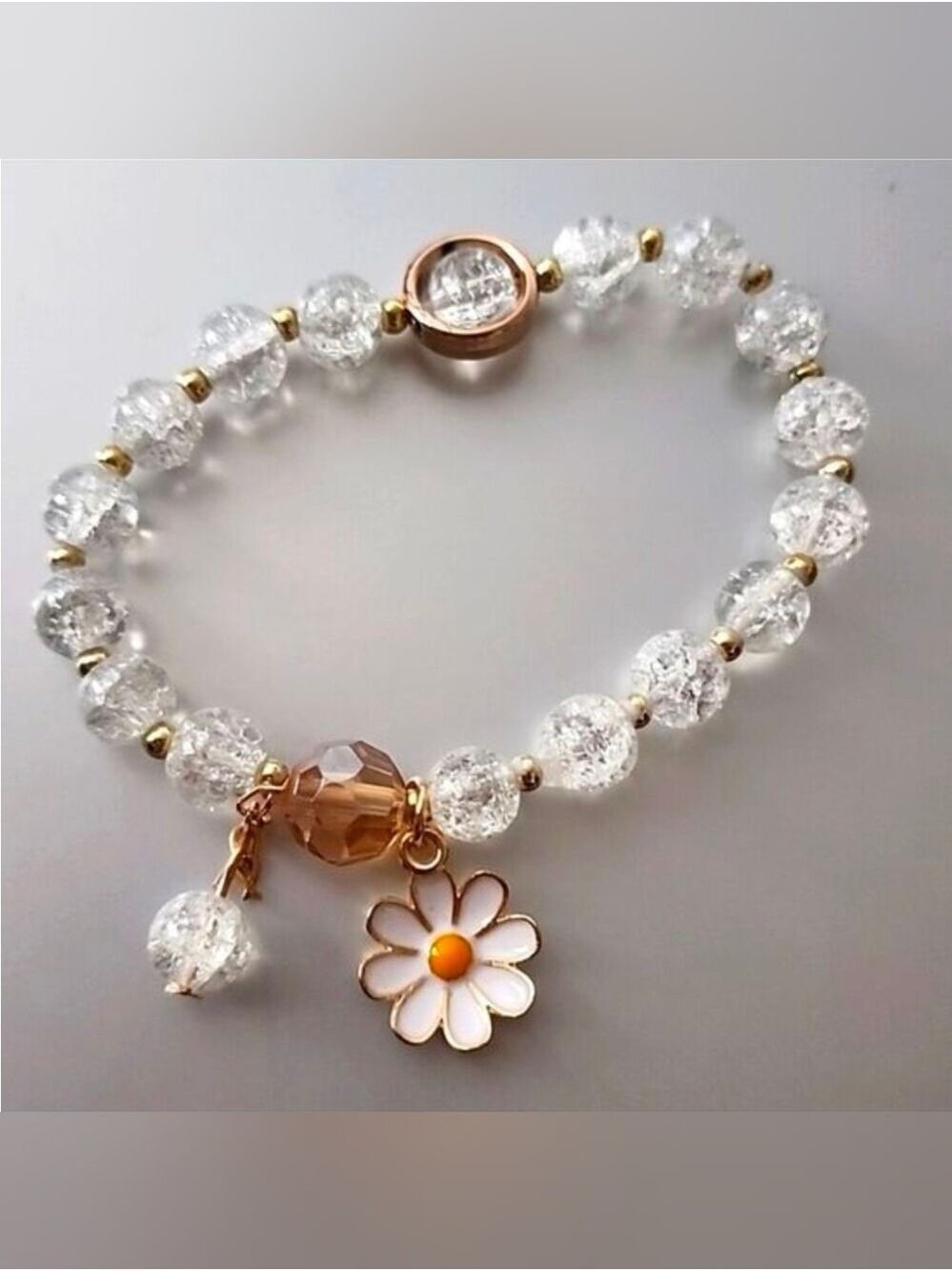 FLOWER Beaded Bracelet Simulated CRACKLE Moonstones